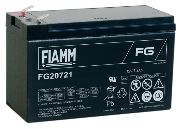 Fiamm olověná baterie FG20721 12V/7,2Ah Faston F1 4,8mm