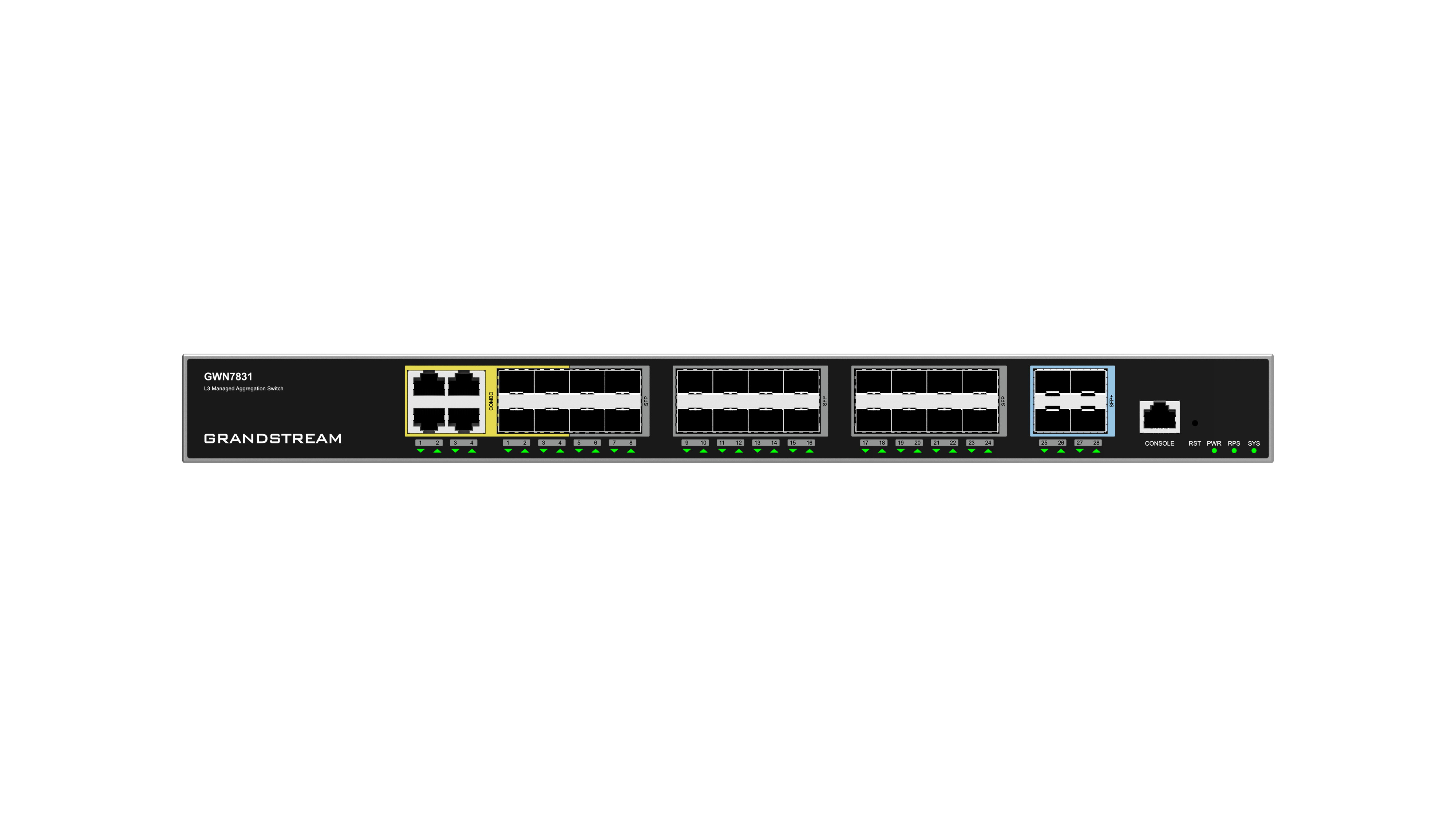 Grandstream GWN7831 Layer 3 Managed Network Switch 24 SFP / 4 SFP+ / 4