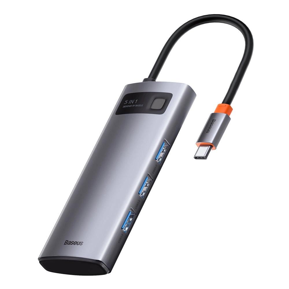 Baseus USB Hub Metal Gleam Series 5v1 (USB-C PD 100W, 3x USB 3.0, HDMI