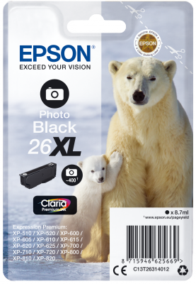 Epson Singlepack Photo Black 26XL Claria Prem Ink