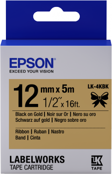 Epson zásobník se štítky – saténový pásek, LK-4KBK černá / zlatá, 12 m