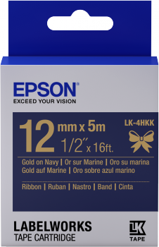 Epson zásobník se štítky – saténový pásek, LK-4HKK, zlatá / námořnická