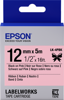 Epson zásobník se štítky – saténový pásek, LK-4HKK, černá/růžová, 12 m