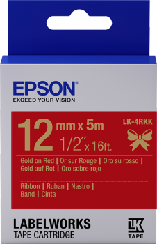 Epson zásobník se štítky – saténový pásek, LK-4HKK, zlatá/červená, 12
