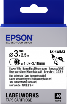 Epson Label Cartridge Heat Shrink Tube (HST) LK-4WBA3 Black/White D3mm