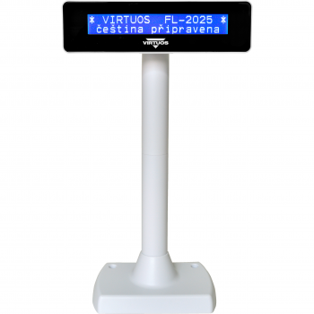 LCD zákaznický displej Virtuos FL-2025 2x20, serial (RS-232), bílý