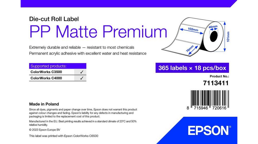 PP Matte Label Premium, 102mm x 76mm, 365 Labels